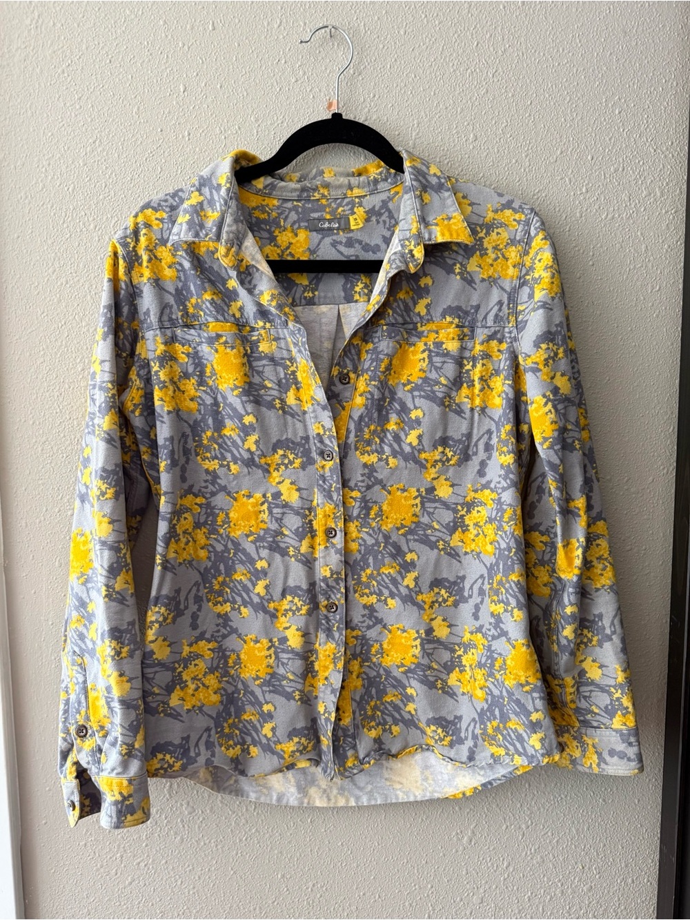 Women's Cabelas Cotton Yellow Floral Long Sleeve Button-Up Shirt-M